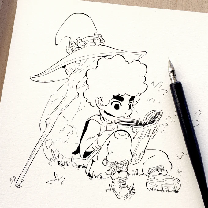 As always, water resistant Indian ink and watercolors 