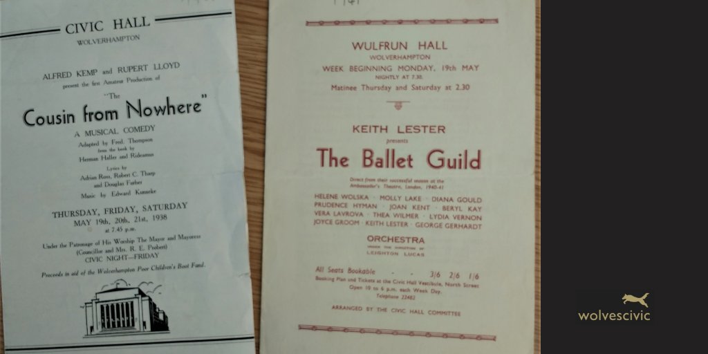 🗃️ Our city archives hold a huge amount of programmes and posters for performances at the Civic and Wulfrun Halls from the 1930s onwards. Here's a couple from 1938 and 1941.🗃️ #yourwolvescivic