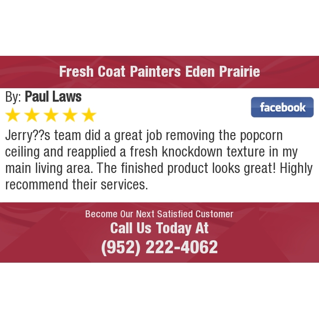 freshcoatEP's tweet photo. 5 Star: Paul L. "Jerrys team did a great job removing the popcorn ceiling and reapplied a fresh knockdown..." https://t.co/4hoTSj9b6G https://t.co/gRz6URCLFq