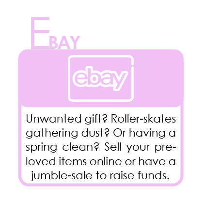 E is for Ebay!

Unwanted gift? Roller-skates gathering dust? Or having a spring clean? Sell your pre-loved items online or have a jumble-sale to raise funds!

Donate or start your #favelafebruary fundraising page at justgiving.com/thefavelafound…

#fundraise #donate #charity #favelas