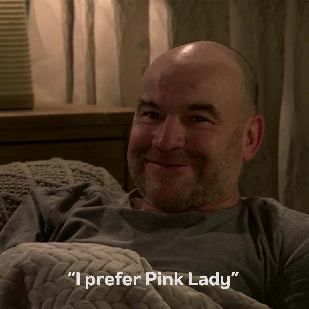 Pinkladyappleuk's tweet photo. We are wishing Tim a speedy recovery on @itvcorrie 🤒 Did Sally manage to get you those Pink Lady® apples? 🍎 We’d be happy to send you some if you like? https://t.co/r5x3YXUpnp
