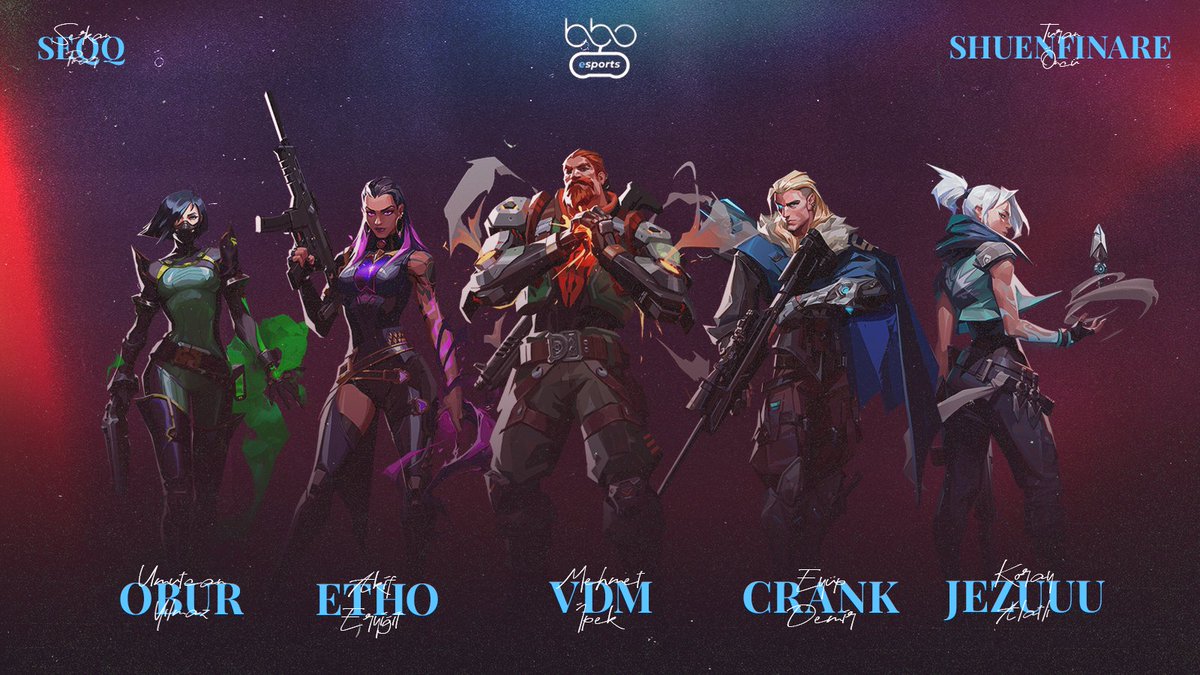bboesports's tweet photo. Hep beraber başarıdan başarıya koşacağımız yeni VALORANT kadromuz karşınızda!

🇹🇷 Mehmet Akif "Etho" Eryiğit
🇹🇷 Koray "Jezuuu" Alatlı
🇹🇷 Eyüp "Crank" Demir
🇹🇷 Mehmet "Vdm" İpek
🇹🇷 Umutcan "Obur" Yılmaz

🇹🇷 Serkan "SeQq" Pınar (Koç)
🇹🇷 Turan "ShuenFinare" Öncü (Koç) https://t.co/3aOFjN7O03