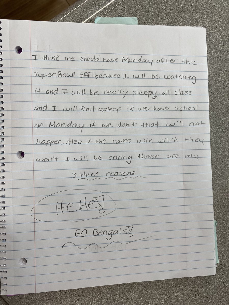 4th graders are working on persuasive writing. They brainstormed topics and chose one to write about during writing time today. Most chose this topic 😆<a href="/DeerParkSuper/">Jim Stoll</a> #WhoDeySnowDey