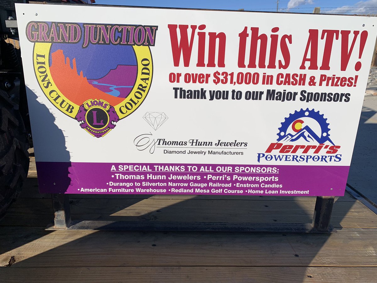 GJLions's tweet photo. #GrandJunction #LionsClub is preparing for the annual carnival and raffle. Over $31,000 in prizes available including an ATV from Perri’s Powersports and a $7,000 ring from Thomas Hunn Jewelers. Monies raised stays in Mesa County! Buy your raffle tix today! https://t.co/oV6xX540Nc