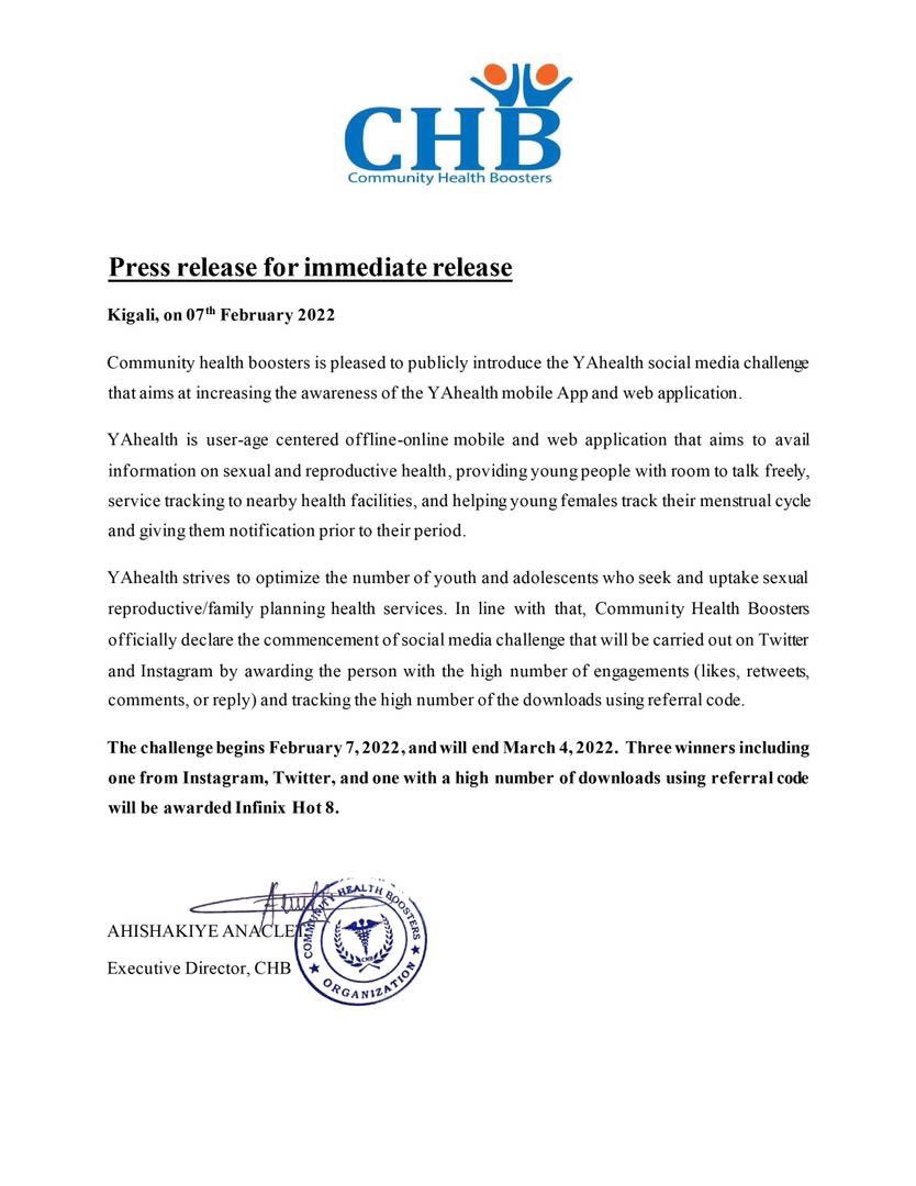 Lee_Fabricee's tweet photo. TODAY,
@chbrwanda is already release an official commencement  of one month @YAhealth_App social media challenge.

Challenge is hereby increasing the awareness of the app and optimize the Rwandan Youth who seek and uptake #ASRH/FP services .
#Rwot
#YAhealthMatters
@USAID, @RBC https://t.co/zqsu4zp55M