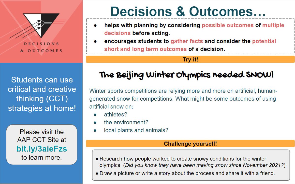 The 2022 Winter Olympics are underway! 🇨🇳🎿❄️ Did you know that the snow for the winter events is all human-made? What might be some potential outcomes of creating fake snow? Stretch your brains and share your thinking! #CCTatHome