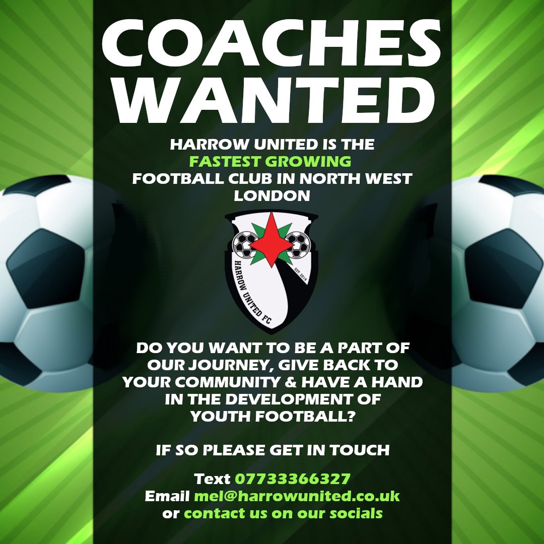 HarrowUnitedFC's tweet photo. Coaching Vacancy ⚽ Please contact us if you're interested!
https://t.co/MT352i8gxf
#FootballCoaching #CoachesWanted #CoachingVacancy https://t.co/jWbs1dpi7R