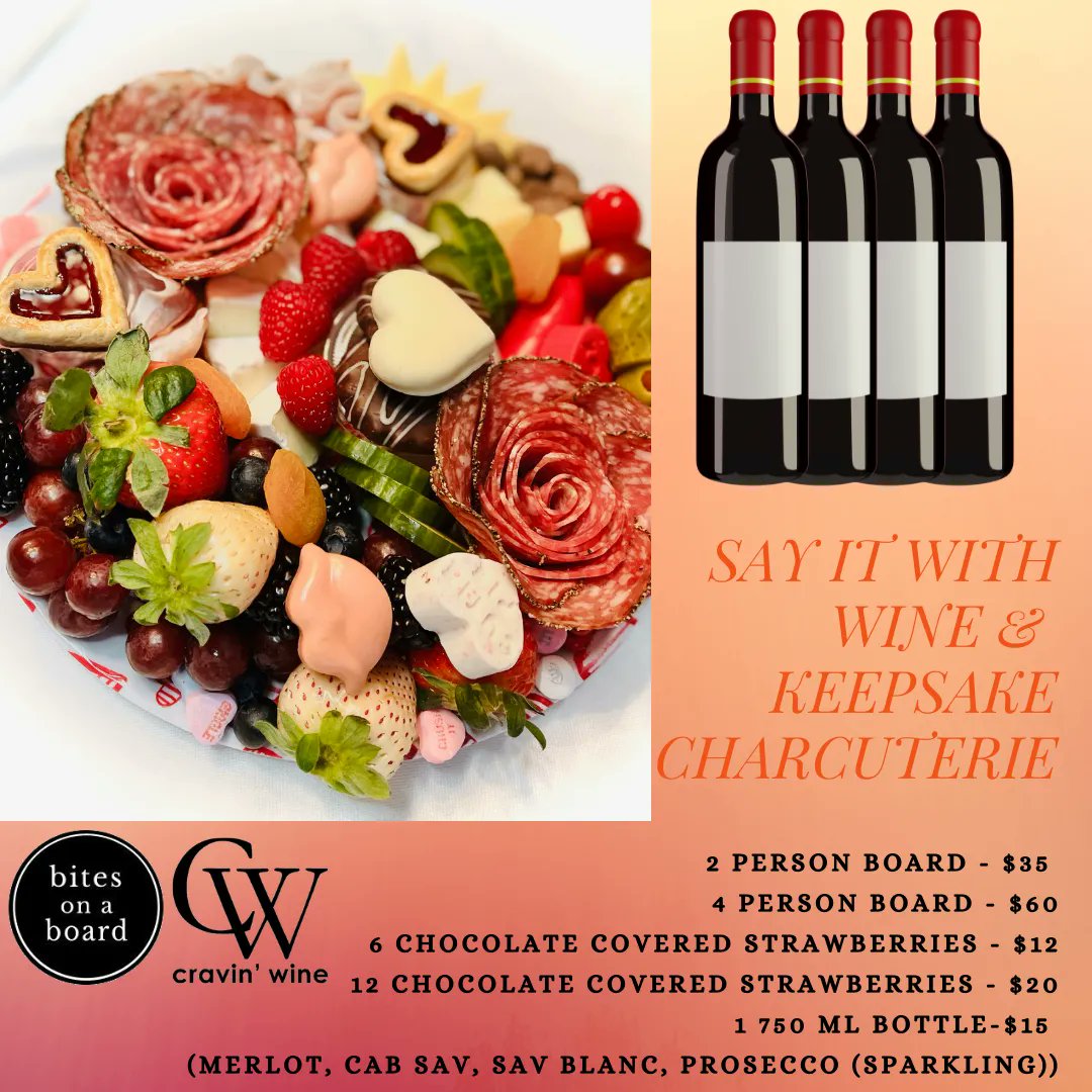 CravinWine's tweet photo. We're teaming up with bites on a board again! Need something yummy and fun for your special someone on V-Day?! PREORDER Valentine's Day boards and wine at https://t.co/eeUdvNKWgk or call 252-514-2675 now! https://t.co/0jpVA7tYKu