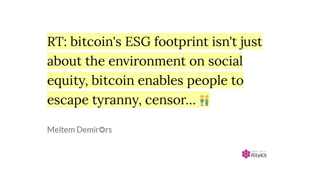 RT <a href="/Melt_Dem/">Meltem Demirors</a>: #bitcoin's ESG footprint isn't just about the environment on social equity, bitcoin enables people to escape tyranny, censor… 👨‍👩‍👧 prodosk, #prodosk