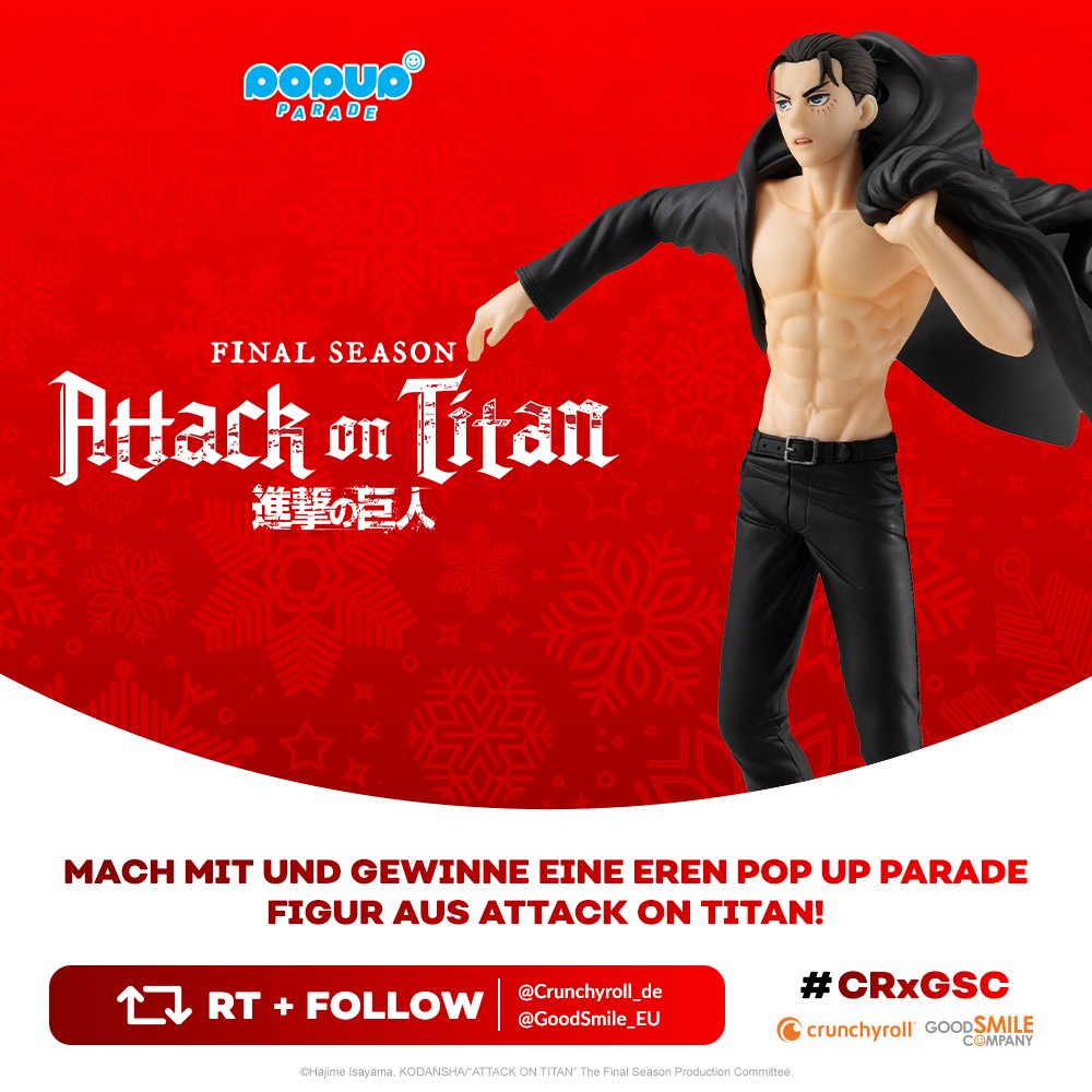 Crunchyroll_de's tweet photo. 🎁 #GEWINNSPIEL
 
Mach mit und gewinne eine POP UP PARADE Figur von Eren aus Attack on Titan! ⚡ #CRxGSC

👉 So machst du mit : 
 
- RT diesen Tweet
- Folge @Crunchyroll_de &amp; @GoodSmile_EU https://t.co/wsGkxjojiq