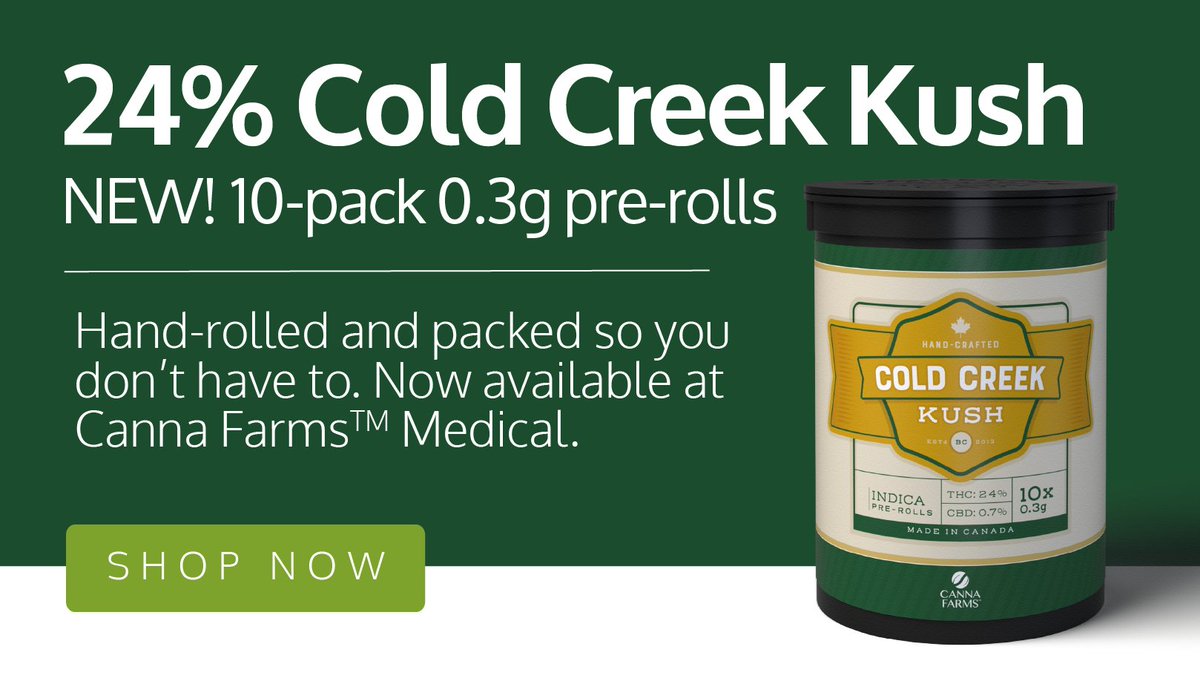 24% Cold Creek Kush 10-pack Pre-Rolls are now in stock! Click here to shop our medical portal: bit.ly/3pQHNJ1