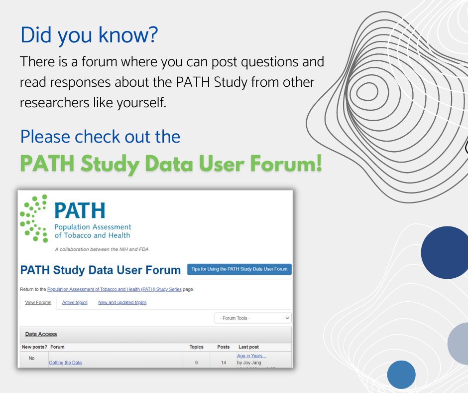 NAHDAP1's tweet photo. Did you know? NAHDAP's website houses the #PATHStudy Data User Forum. Researchers can post questions about their PATH Study analyses that other researchers may help with. You can also review issues that have been brought up by others. Check it out! https://t.co/v99nQ1n5Io https://t.co/re9aBZ8LF2