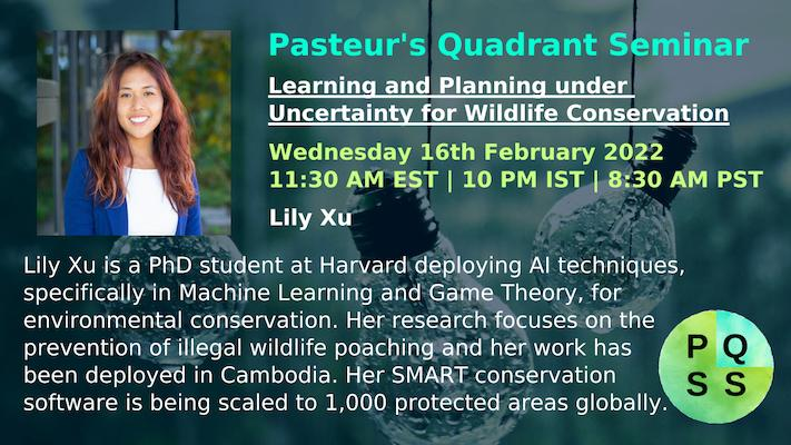 PasteursQ's tweet photo. ✨🐘Join us for the next talk in our #AI4SocialGood seminar series! @lilyxu0 will speak about learning and planning  under uncertainty for wildlife conservation!🐘✨

📢 @lilyxu0 
🗓️ Wednesday, 2/16
⏰ 11:30 AM EST 

👉Register at: https://t.co/stVR0CC7Sy 
#mabs #conservation https://t.co/l0nqz1GxHL