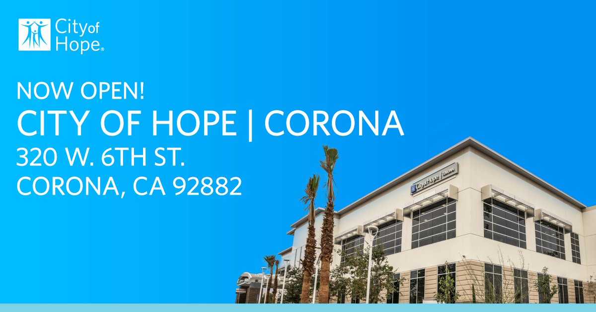 cityofhope's tweet image. We’re celebrating the grand opening of City of Hope’s largest clinical network site to date, located in @CityofCorona! The new location will offer patients enhanced outpatient services as an extension of City of Hope’s national medical center in Los Angeles. #CancerSM
