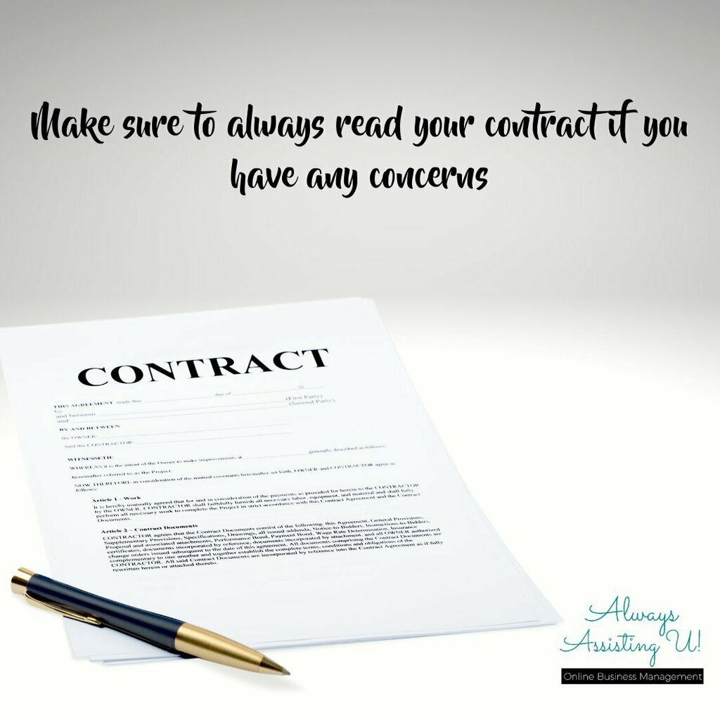 AlwaysAssisting's tweet photo. READ and KNOW what you are signing. If you have questions or concerns, ASK!
It is YOUR responsibility to abide by the contract. 

#ExecutiveAdministration  #OBM #Reading #Contracts #Agreements https://t.co/kE2vneiNyx
