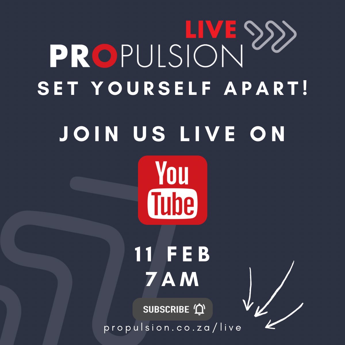 PROpulsionLive's tweet image. Season 3 of PROpulsion LIVE starts this Friday 11 Feb at 7am.

New season. New format. More value. Still live.

propulsion.co.za/live