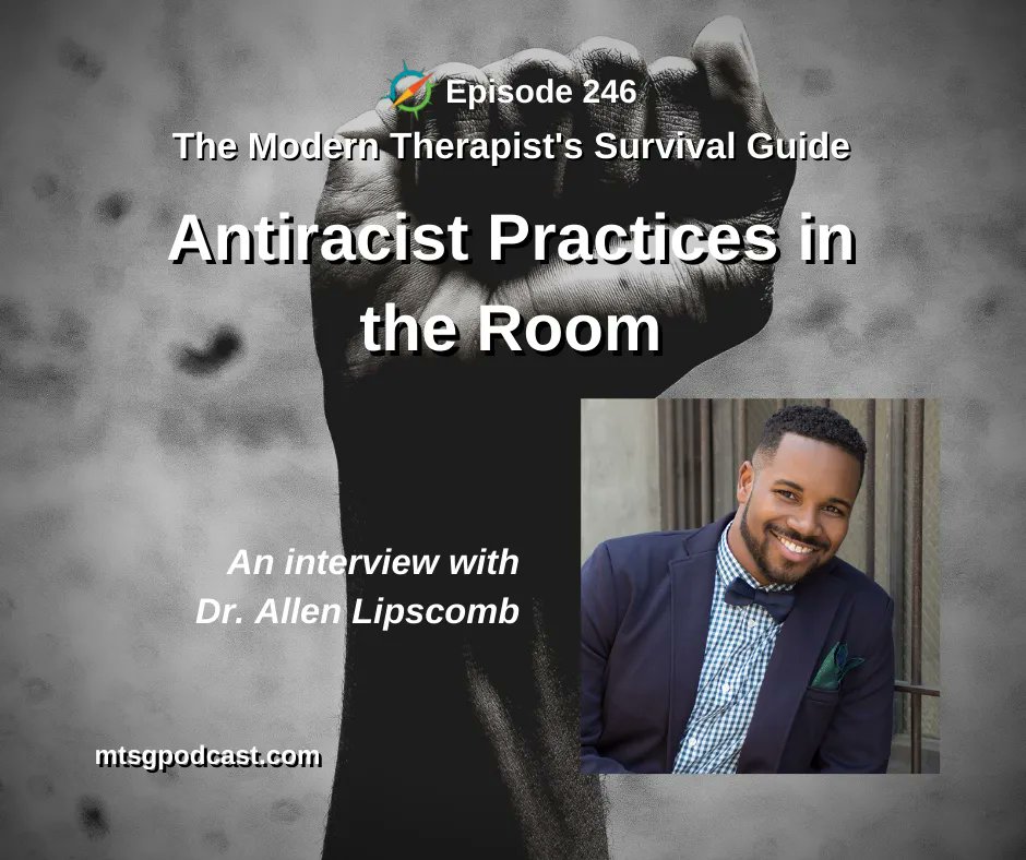 curt_widhalm's tweet photo. On this week’s #ModernTherapistPodcast, Katie and I speak with Dr. Allen Lipscomb, PsyD, LCSW about what therapists should consider when working with Black clients, as well as implementing #AntiRacist procedures into practice. Take a listen: https://t.co/mKNPnnqQF5 #Therapists https://t.co/Wk7CffxD4Q
