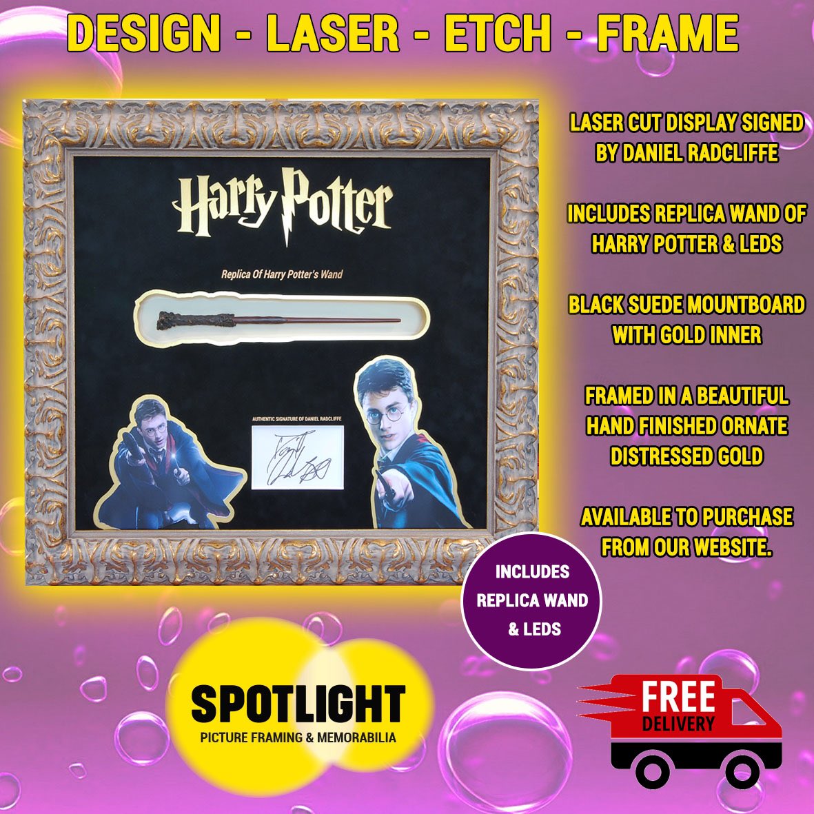 Last in our series of Harry Potter displays is this beaut. Authentic autograph of Daniel Radcliffe with LEDs and a resin replica of Harry Potter’s wand. #HarryPotter20thAnniversary  #HarryPotterEnFnac #harrypotterreturntohogwarts #potterhead #movie #memorabilia