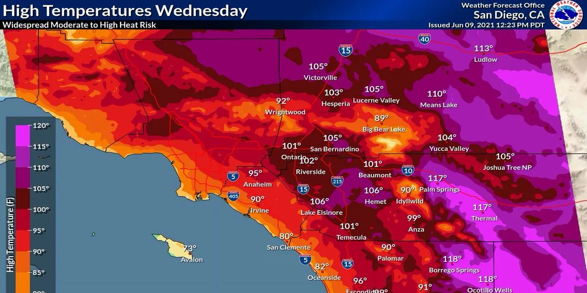 b_tee_'s tweet photo. Extreme temperature events in California. (Jun 09, 2021) https://t.co/20MZ4TEbNb