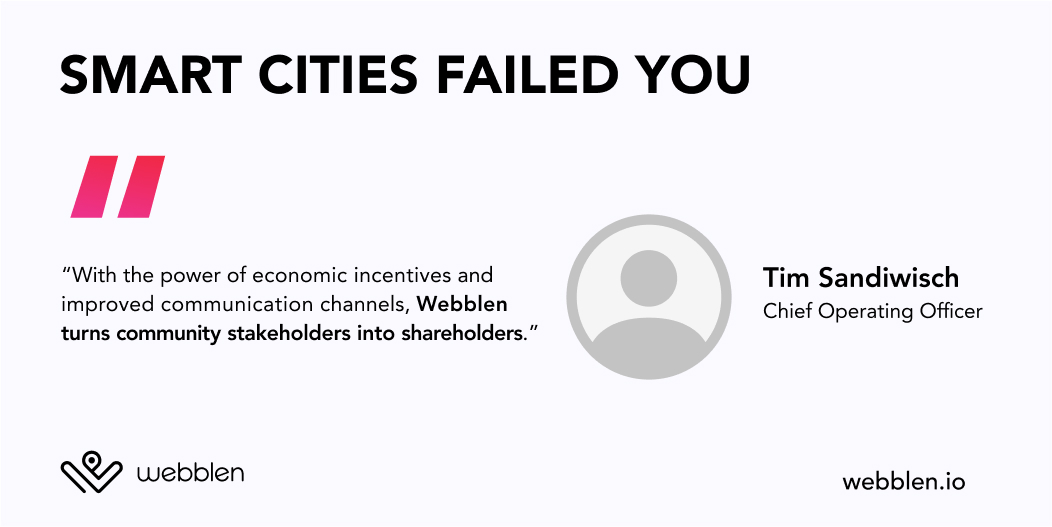 WebblenFargo's tweet photo. Smart cities failed you ❌

Cities focused far too much on technology and abandoned the people.

With Webblen, cities can make better decisions with the people at the center. Webblen creates SMARTER cities.

#fargond #smartercities #community https://t.co/svHnohsFpj