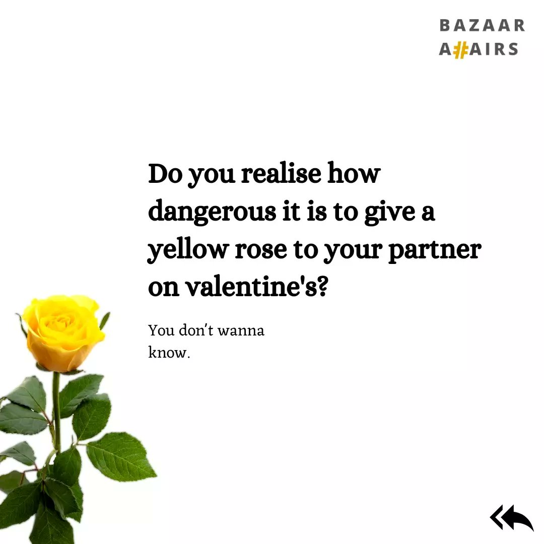 Bazaaraffairs's tweet photo. The candle light dinner and champagne sets the right mood until you give the wrong colour rose. 
Only god can save you! 👐
We might not be able to get your date back but when it comes to your Brand marketing we can strategise a way back for your lost followers. 
#RoseDay https://t.co/akwN1mwbcw