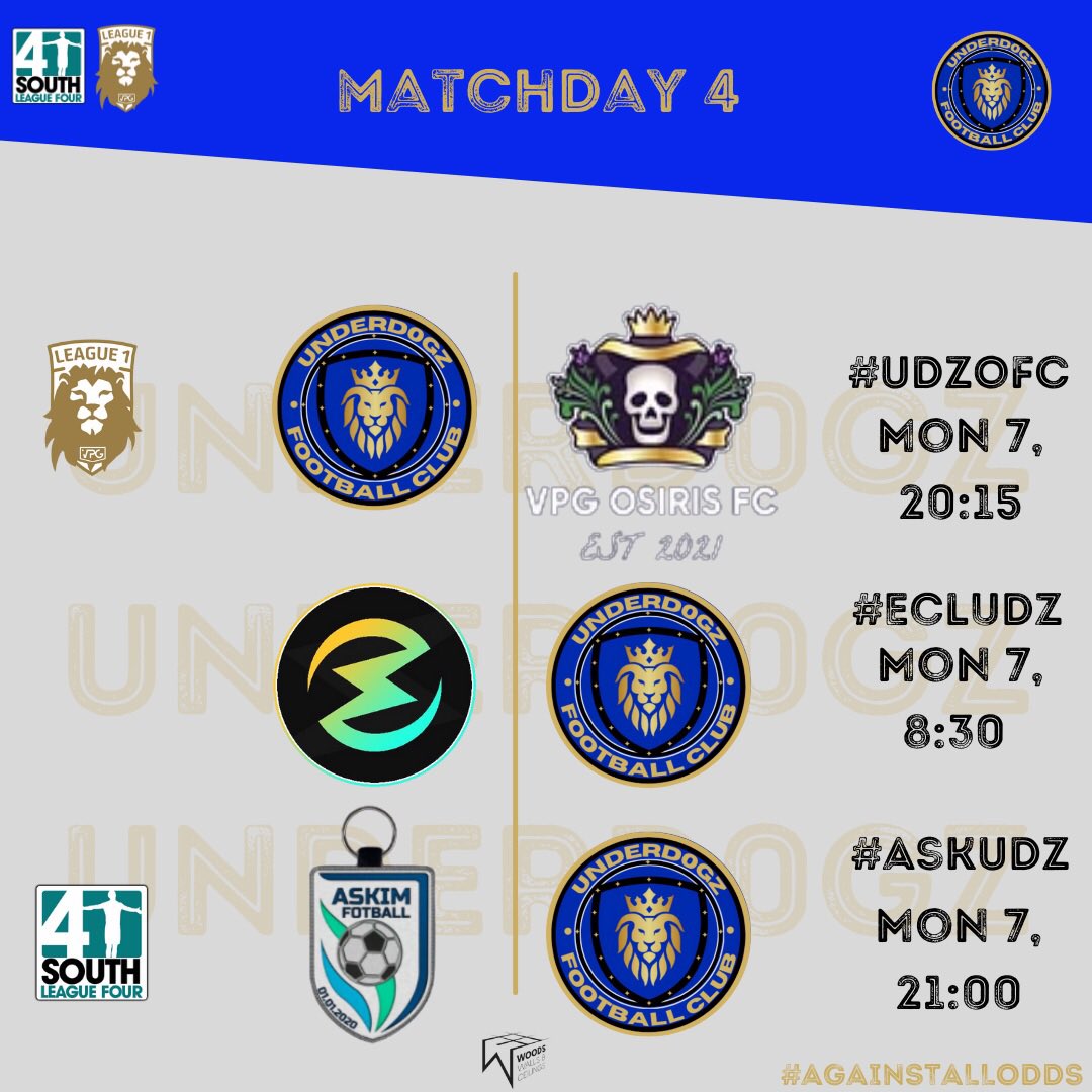 Matchday 4

Game 1 

🏆| English League One
🆚| <a href="/VPGOSIRIS/">VPG ADDICKS FC</a> 
⌚️| 20:15PM GMT

Game 2

🏆| VPG e-Sports Cup
🆚| @TeamEclezya 
⌚️| 20:30PM GMT

Game 3

🏆| VPG Europe League 4 South
🆚| <a href="/Askimfotball/">Askim Fotball</a> 
⌚️| 21:00PM GMT

#AgainstAllOdds

<a href="/VPGEurope/">Virtual Pro Gaming | Europe</a> <a href="/OfficialVPG/">Virtual Pro Gaming</a> <a href="/VPGUK/">VPG United Kingdom</a>