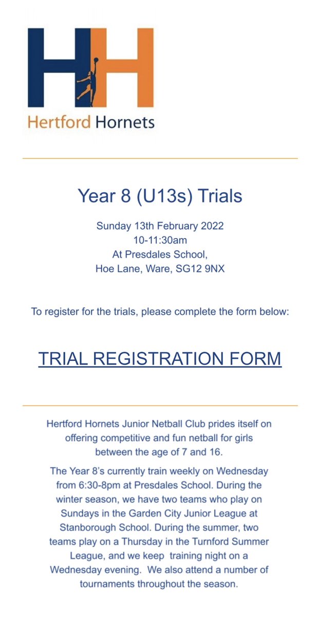 HornetsJuniors's tweet photo. TRIALS!!! Calling all Year 8 &amp; Year 6 players looking to join a fantastic club!! Go to our website https://t.co/KFEmjrZQAl or email hertfordhornetsjuniors@gmail.com https://t.co/ijWcr87TI3