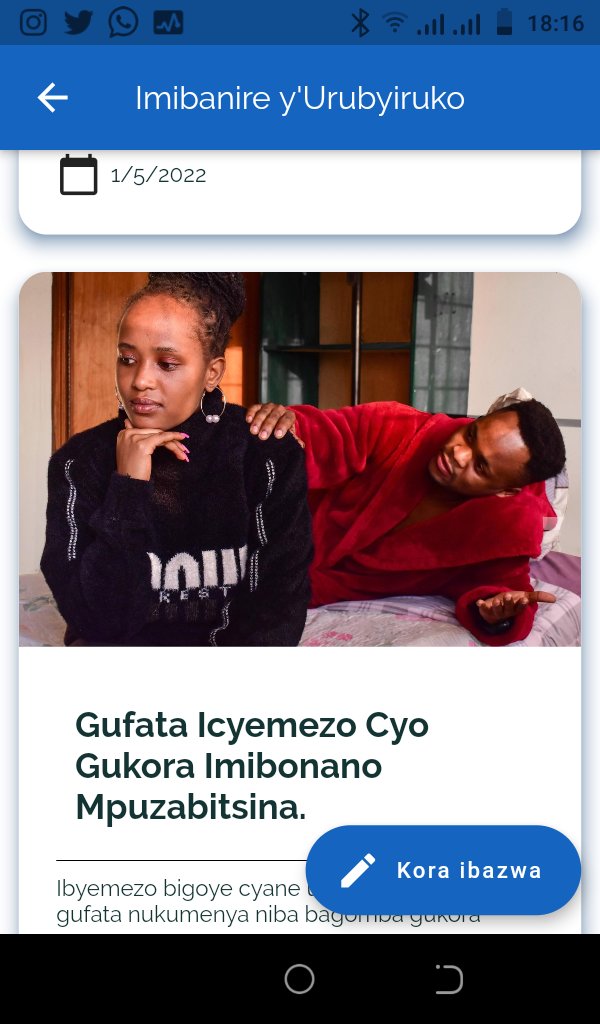 imfizinyayo's tweet photo. Hello #RwOT ndabashishikariza ku downloadinga application nziza ya #YAhealth ifite amakuru yose wakwifuza kubuzima bwimyororokere ndetse nimibanire yurubyiruko #YAhealthmatters like and retweet this tweet to help me win🙏🙏 @USAID @chbrwanda @IntraHealth https://t.co/7ybfexWPLd
