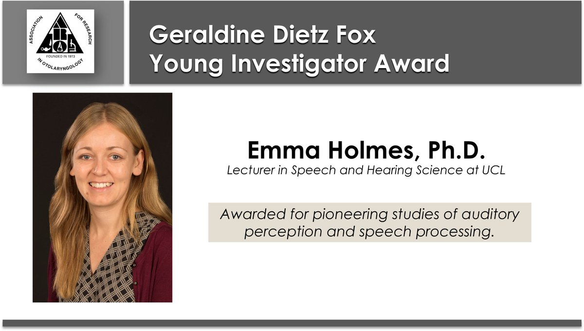 AROMWM's tweet image. It is ARO&apos;s honor to celebrate our awardees! 

Congratulations to Dr. Emma Holmes on being the 2022 Geraldine Dietz Fox Young Investigator Awardee!

#ARO2022