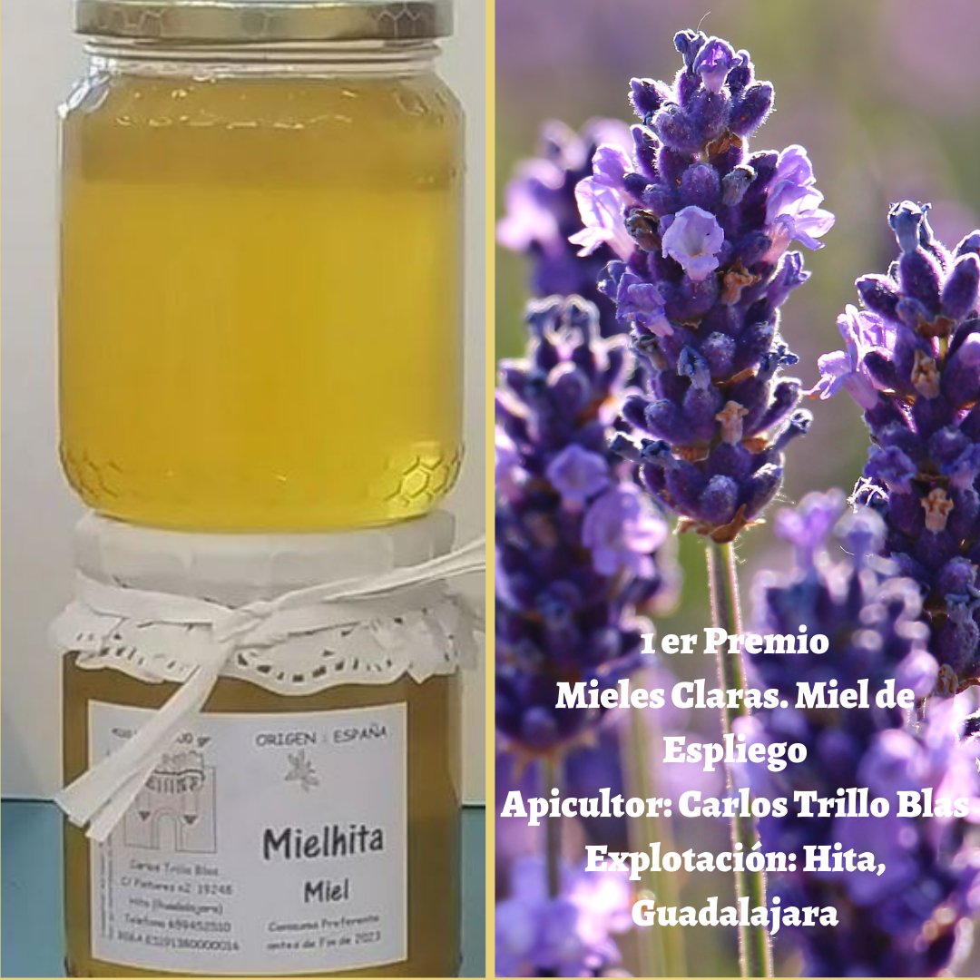 Primer premio de #mielesámbar organizado por la #AsociacionEspañoladeApicultores #mielhita #Mieclara de @Hita-Guadalajara #Premiosmiel #Concursodemieles #miel #abejas,#Primerpremio #Espliego