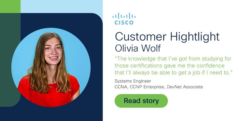 The idea of writing code all day and being "stuck in front of a computer" was not for Olivia. Then, fate stepped in. Read her story to find out how she is putting her certifications to work with #Cisco infl.tv/kw7u