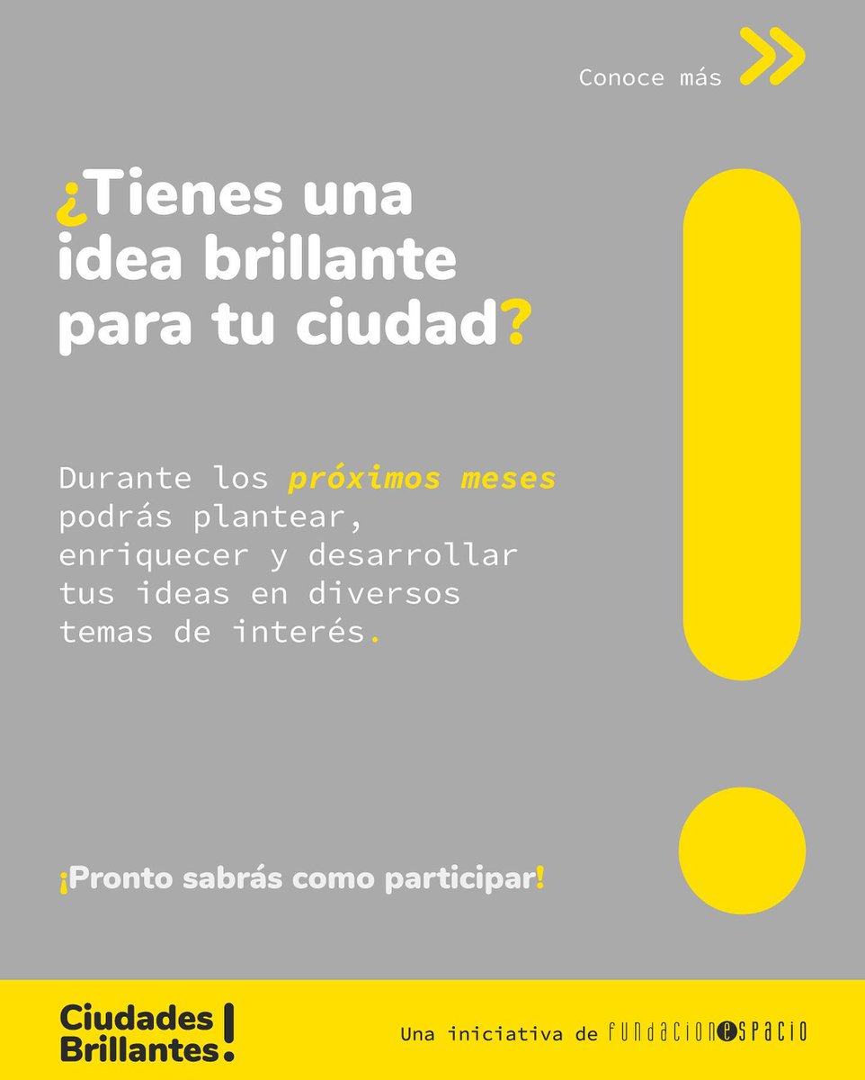 Ciudades Brillantes es una nueva iniciativa de Fundación Espacio para la creación de un Banco de Ideas para diversas ciudades de Venezuela

#CiudadesBrillantes #IdeasBrillantes #CiudadanosBrillantes #Venezuela #convocatoria #ideas