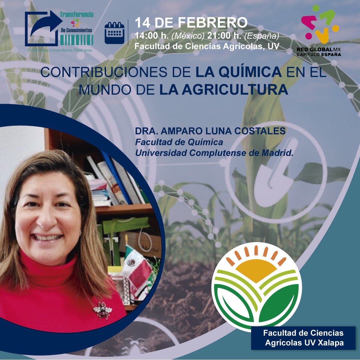 𝐂𝐨𝐧𝐭𝐫𝐢𝐛𝐮𝐜𝐢𝐨𝐧𝐞𝐬 𝐝𝐞 𝐥𝐚 𝐐𝐮í𝐦𝐢𝐜𝐚 ⚛️ 𝐞𝐧 𝐞𝐥 𝐦𝐮𝐧𝐝𝐨 𝐝𝐞 𝐥𝐚 𝐀𝐠𝐫𝐢𝐜𝐮𝐥𝐭𝐮𝐫𝐚

𝗜𝗠𝗣𝗔𝗥𝗧𝗘: Dra. <a href="/AmparoL22957992/">Amparo Luna</a> <a href="/quimicasUCM/">Facultad de Químicas UCM</a> <a href="/RedGlobalMxEsp/">Red Global Mx España</a> 
📍Charla especial para alumnos Facultad de Ciencias Agrícolas UV Xalapa 🇲🇽