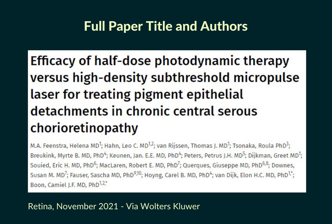 YoungRetina's tweet photo. Half-dose PDT is superior to micropulse laser treatment in pigment epithelium detachments in in active chronic CSC https://t.co/qnPQRyahFj #subretinalfluid #rpe #micropulselaser #photodyamictherapy #ophthalmology https://t.co/CTf2uNNrnT
