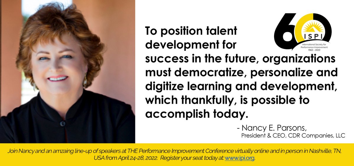 Join Nancy Parsons in Nashville April 26th @ 8:30
ow.ly/TlBz50HNFV3
#ISPI60thAnniversary