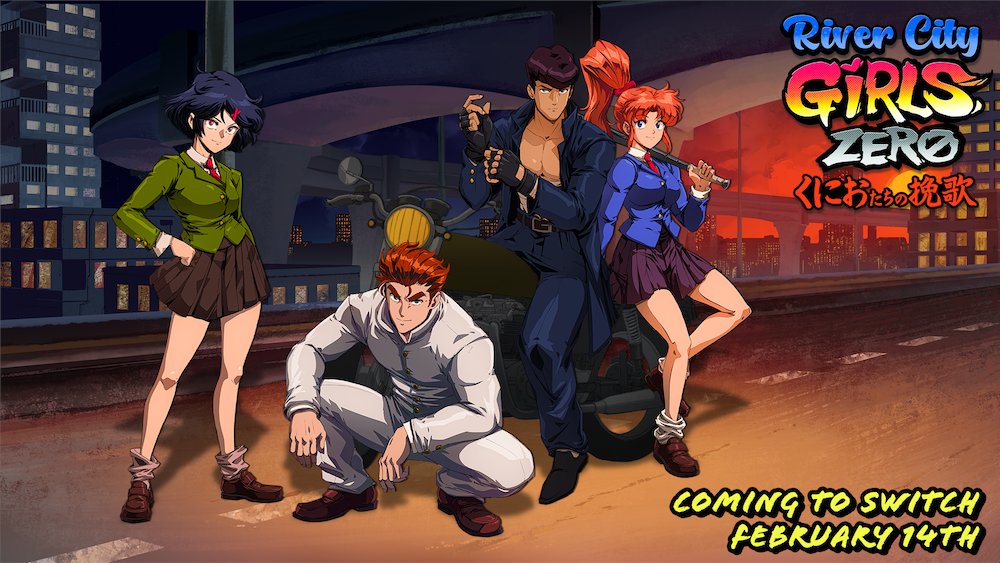 WayForward's tweet photo. Get ready to brawl like it's 1994! River City Girls Zero, the classic 16-bit beat-'em-up, has a digital release date on Switch and it's only a week away - Feb. 14 for both NA and EU! (Look for it on PS4, PS5, Xbox, and PC later this spring!) https://t.co/Y5ijyFlcUv