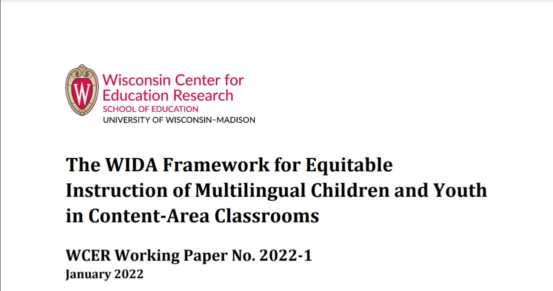 WIDA_UW's tweet photo. This new @WCER_UW Working Paper on the #WIDA Framework for Equitable Instruction can inform teachers’ practice, support teacher collaboration within and across disciplines, and serve as a foundation for the design of PL opportunities and resources:
https://t.co/zaA87CXz3T https://t.co/tWA2D8Loaj