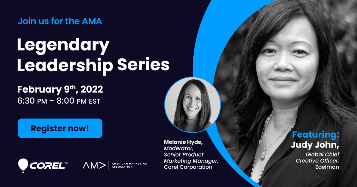 michchiantera's tweet photo. Join me Wednesday for @amatoronto's Legendary Leadership Series feat. Judy John, Global Chief Creative Officer at @EdelmanPR &amp; @CorelDRAW's Sr. Product Marketing Manager, Melanie Hyde! Learn from the best on Marketing Leadership and Career Development! https://t.co/oc2sr6wMFA https://t.co/HZLAt2BDqA