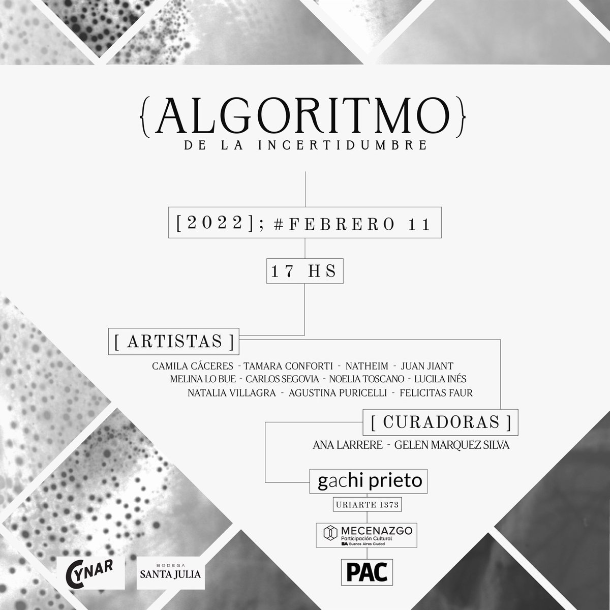 [VIERNES INAUGURACIÓN]
17 hs. | "Algoritmo de la incertidumbre" en Gachi Prieto Arte Contemporáneo (Uriarte 1373 - CABA).

+++ bit.ly/3Ltg3m7

#inauguracion #artecontemporaneo #artepublico  #palermo #gachiprieto #arteargentino #instalación #agendadearte