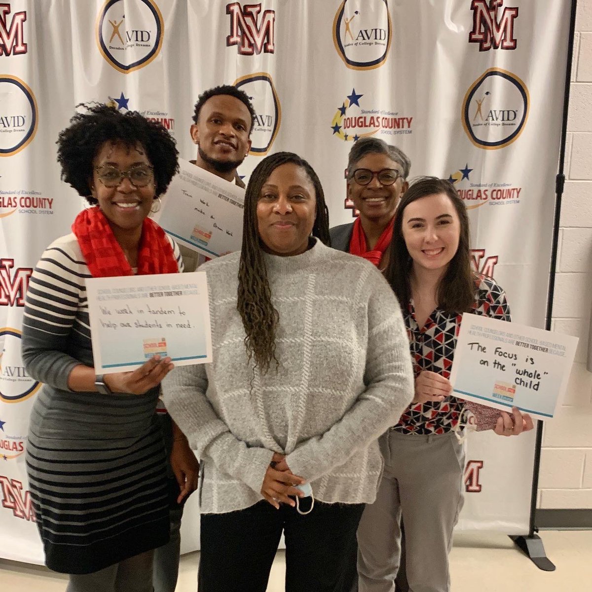 nmhs_counselors's tweet photo. Happy NSCW! This yr’s theme is “Better Together” &amp; we highlight a person who makes us better, our school SSW, Ms. Sherburne. Thx Ms. Sherburne for collaborating w/us 2 help our students be the best they can be. We ❤️ you! #nscw22 #counselorlife #bettertogether https://t.co/PqjFj9q9cf