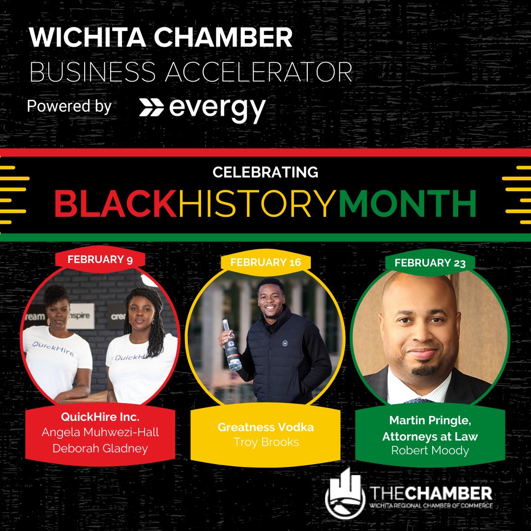 ChamberWichita's tweet photo. In Celebration of Black History Month, we would like to bring your attention to the rest of our February podcast guests. Each of these community leaders share their perspectives and experiences of doing business in Wichita and how they contribute to our city. #blackhistorymonth https://t.co/Fbb4kzIEgZ