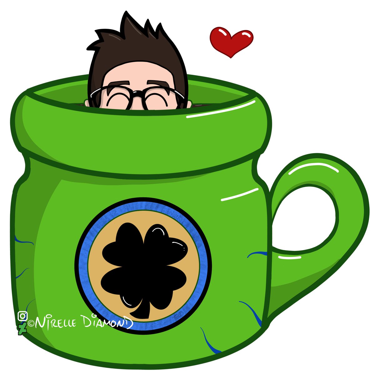 NirelleDiamond's tweet photo. My partner got me a Top of the Mornin' coffee bundle for Christmas, including a mug. I'm a huge fan of @Jacksepticeye and the gift was perfect. I decided to draw a cute Sean bathing in his dirty bean water. If he ever sees it, I hope he likes it! https://t.co/QpWmNRQ1Gl