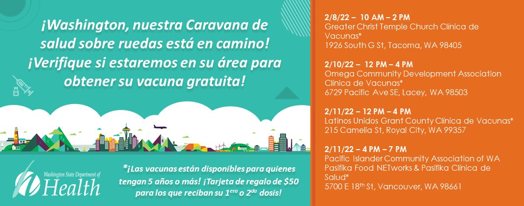 This week make a date to vaccinate! Here's our schedule of upcoming DOH Care-A-Van COVID vaccination events. Vaccines are available for those 5 years and older. 

No ID or insurance required. $50 gift cards available to those getting their 1st or 2nd dose. Registration preferred