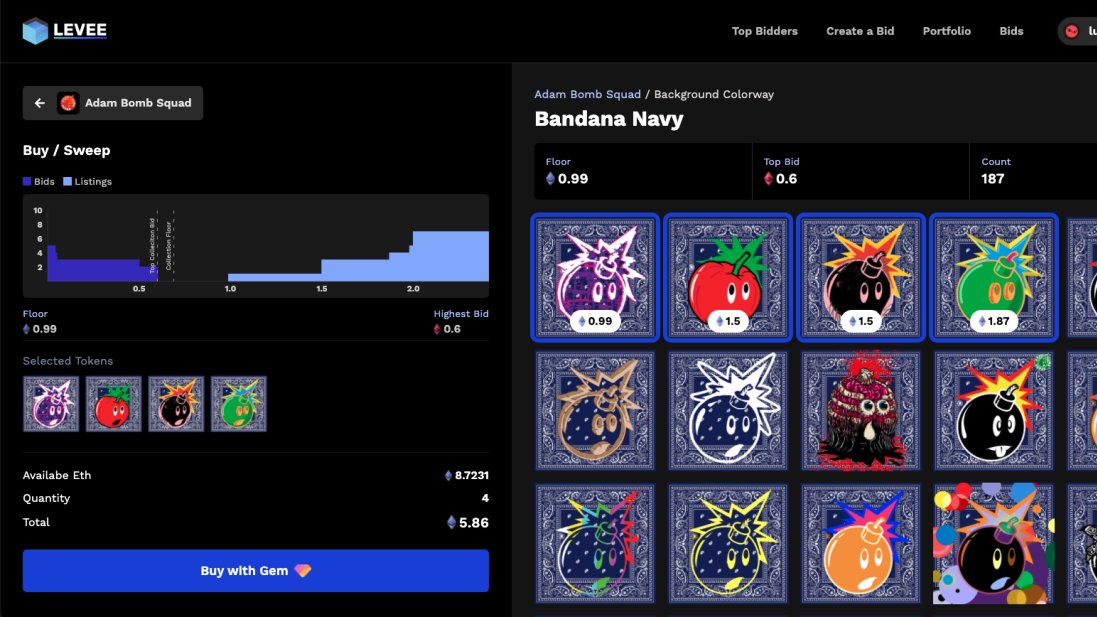 Get your brooms out. We just added sweeping (and buying) to collection and attribute slices. Time to start 🧹. Thanks <a href="/gemxyz/">Gem.xyz is now OpenSea Pro</a> for the contract! 

<a href="/AdamBombSquad/">Adam Bomb Squad</a>