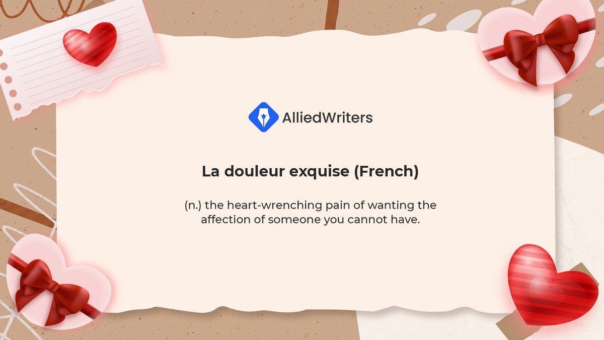 alliedwriters's tweet photo. While everyone is celebrating Valentine's Day with their loved ones, there are many who are heartbroken—they can't be with someone they love or they're rejected. Here's a phrase that might describe their sentiments.

#wordofthemonth #alliedwriters #lovemonth https://t.co/ne19xdUJmq
