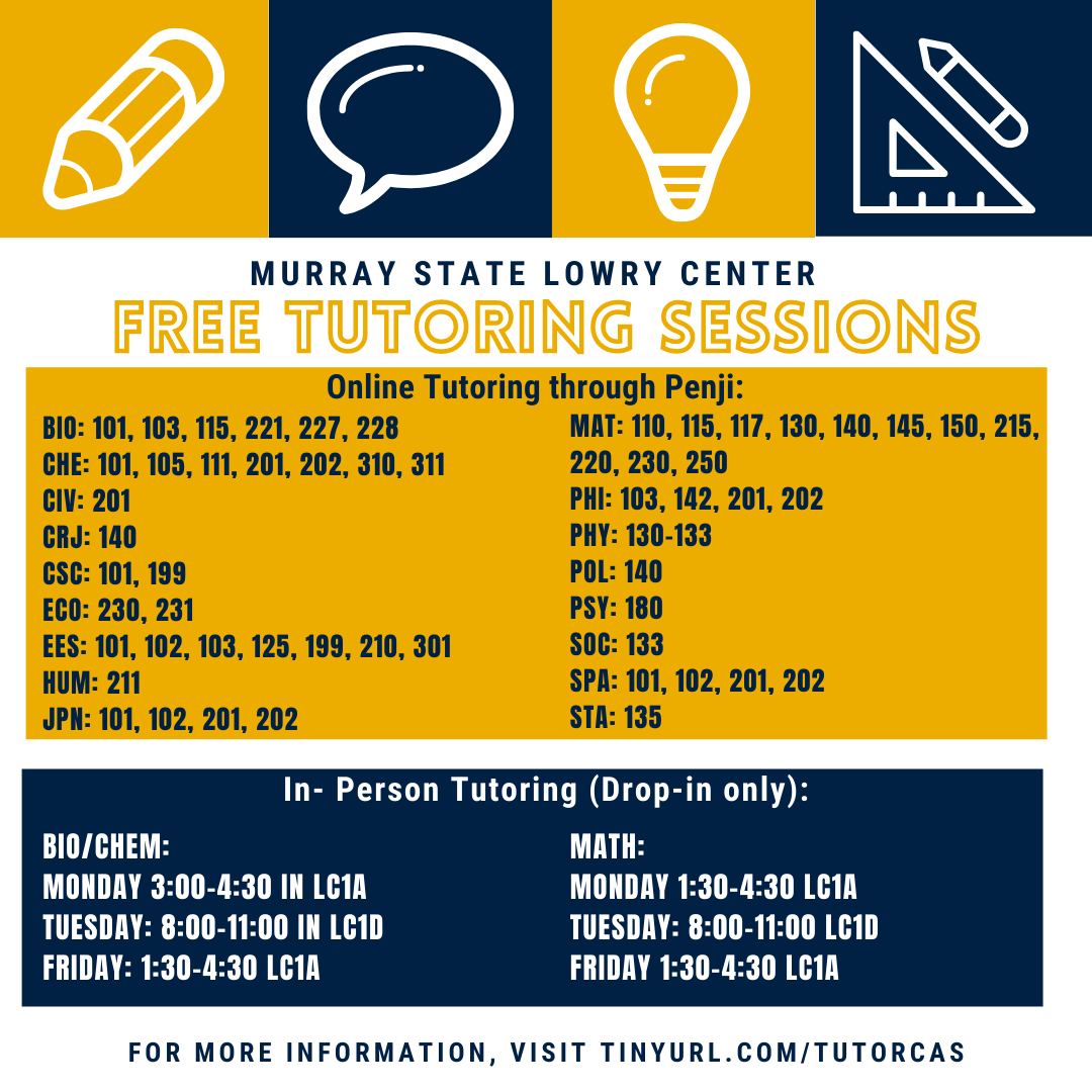 In-person tutoring for Bio, Chem, and Math starts today! Stop by the first floor of Lowry and check it out.