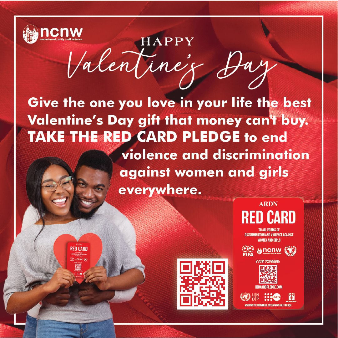 Valentine's Day is right around the corner! Give the one you love in your life the best Valentine's Day gift that money can't buy. TAKE THE RED CARD PLEDGE to end violence and discrimination against women and girls everywhere! ❤️Take the Pledge! bit.ly/ncnwredcard #ncnw