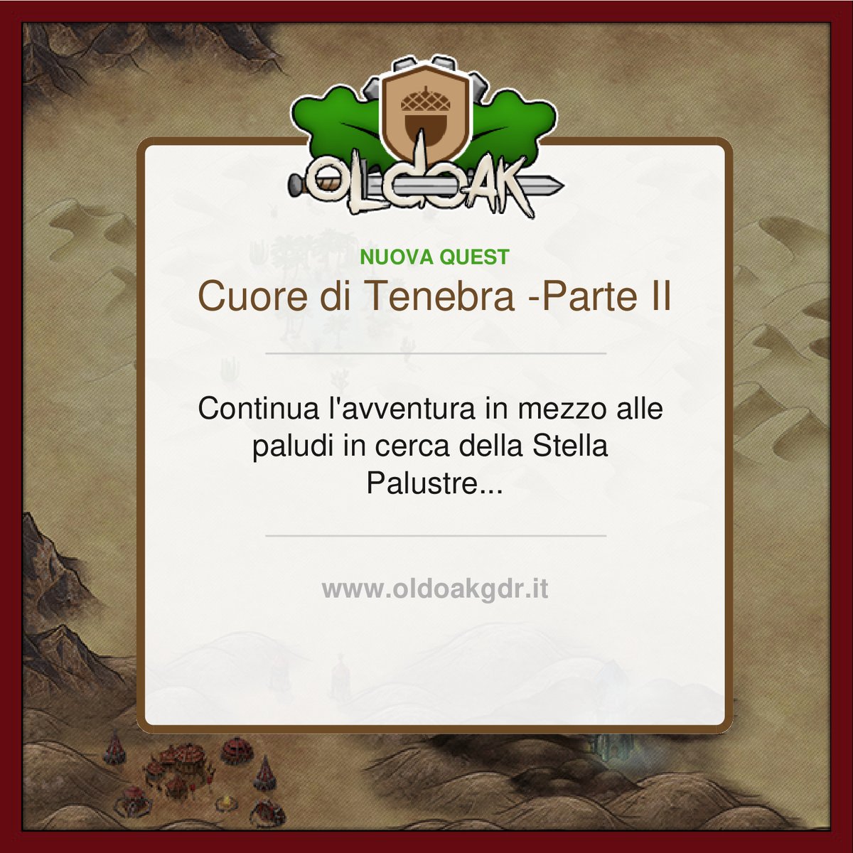 OldOakGDR's tweet photo. Nuova #quest alle ore 20:30: Cuore di Tenebra -Parte II - Continua l'avventura in mezzo alle paludi in cerca della Stella Palustre
#gdr #fantasy #quest https://t.co/HalLDjcJyX https://t.co/dHPkTqXZDo