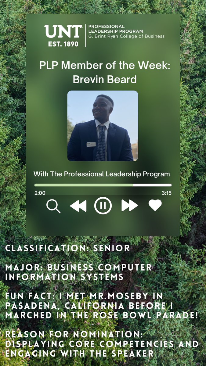 UNTPLP's tweet photo. Our first PLP Member of the week for the Spring semester is Brevin Beard! Please join us in congratulating him. Thank you for your engagement in the weekly meetings and willingness to ask impactful questions 🦅

#untplp #morethanaprogram https://t.co/SUu2LAsqnh