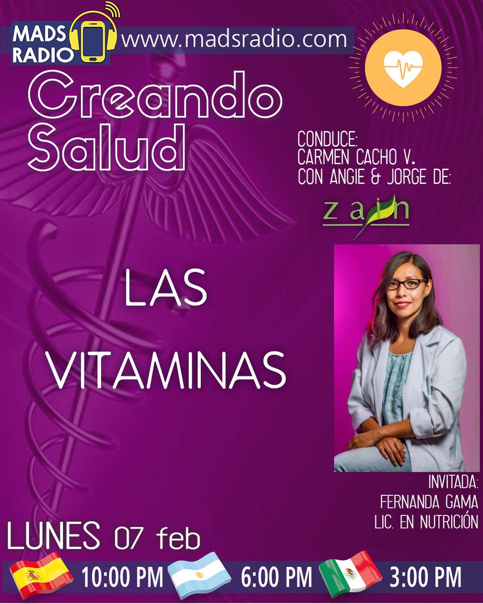 MadsSPE's tweet photo. A, B, C, D, K... ¿Sabías que las #vitaminas son tus mejores aliadas para lograr una salud de hierro? ¡Únete a nuestro programa de hoy de #CreandoSalud y descubre cómo sacarles el máximo beneficio para tu #salud!

#nutrición #dieta #dietasaludable #alimentación #micronutrientes https://t.co/JNlXZH7Shi